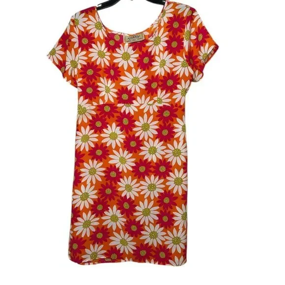 vintage Y2K 2000s retro Daisy Orange and pink floral mini dress mini large - Picture 2 of 5